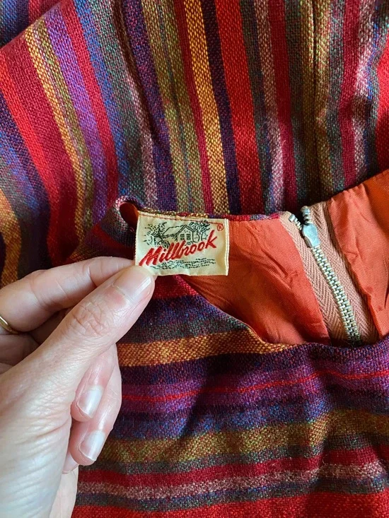 1960s Vintage Multicolor Striped Sleeveless Mini Dress - Red, Purple, Orange - Picture 4 of 7